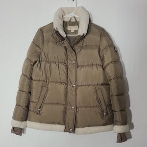 Michael Kors Tan Puffer Jacket with Shearling Trim